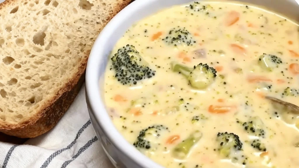 slow cooker broccoli cheese soup with tender broccoli florets