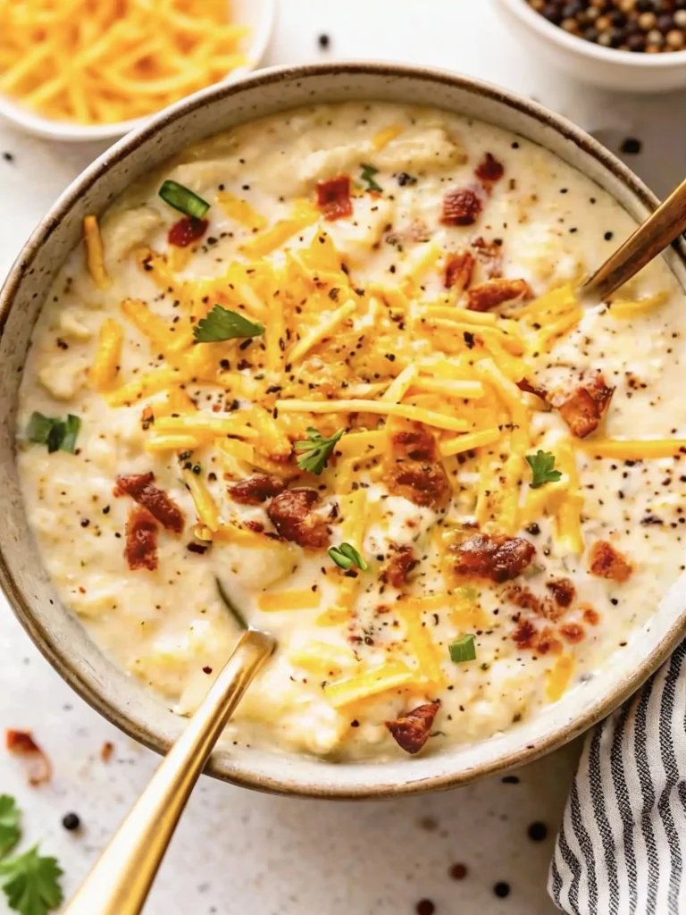 close-up bowl of slow cooker potato soup with bacon and green onions