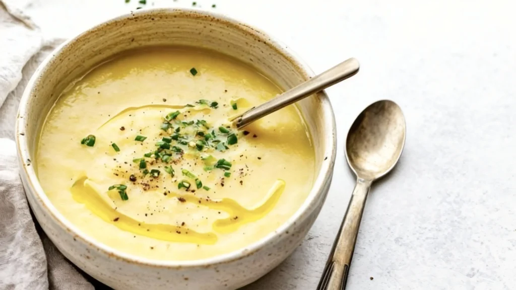 silky slow cooker potato and leek soup finished with herbs