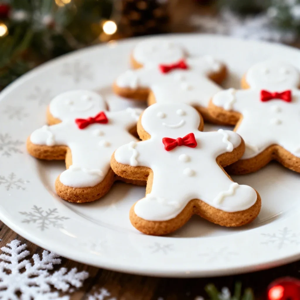 Decorated gingerbread cookies showing crisp baked edges and icing details.