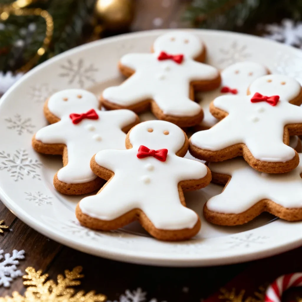 Close view of homemade gingerbread cookies with simple white icing.