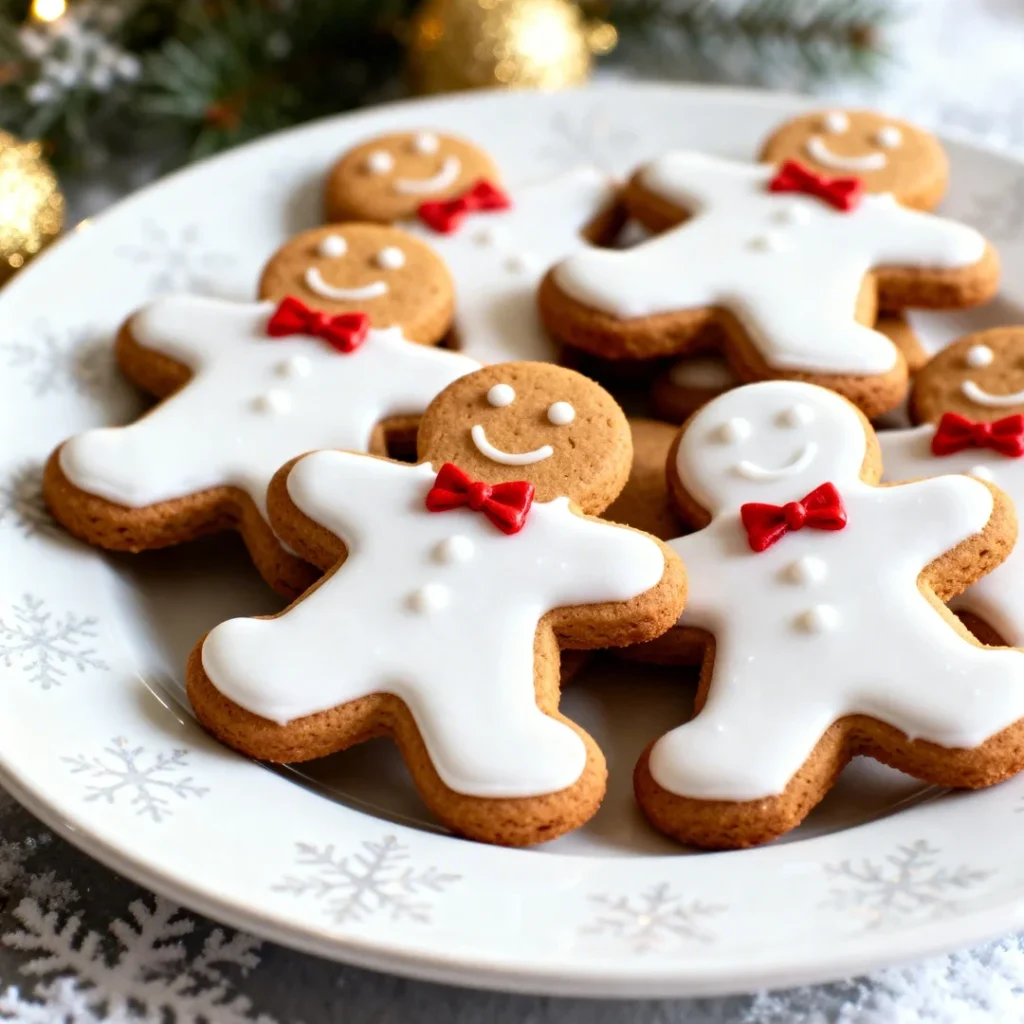 Iced gingerbread Christmas cookies in stars, trees, and people shapes.