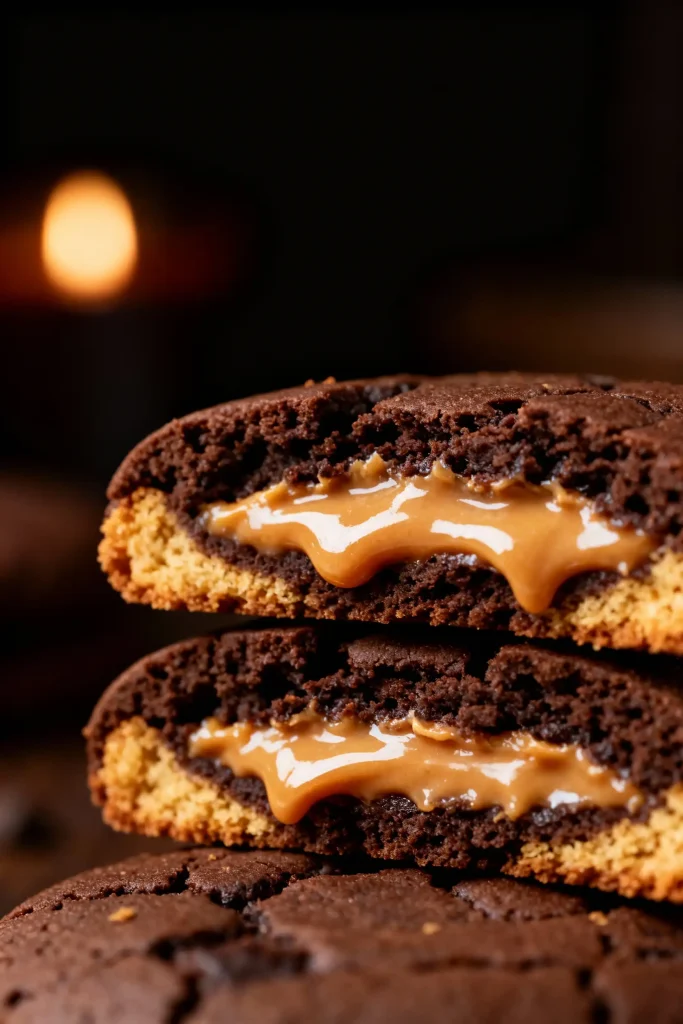 Assorted chocolate peanut butter magic middle cookies ready to serve.