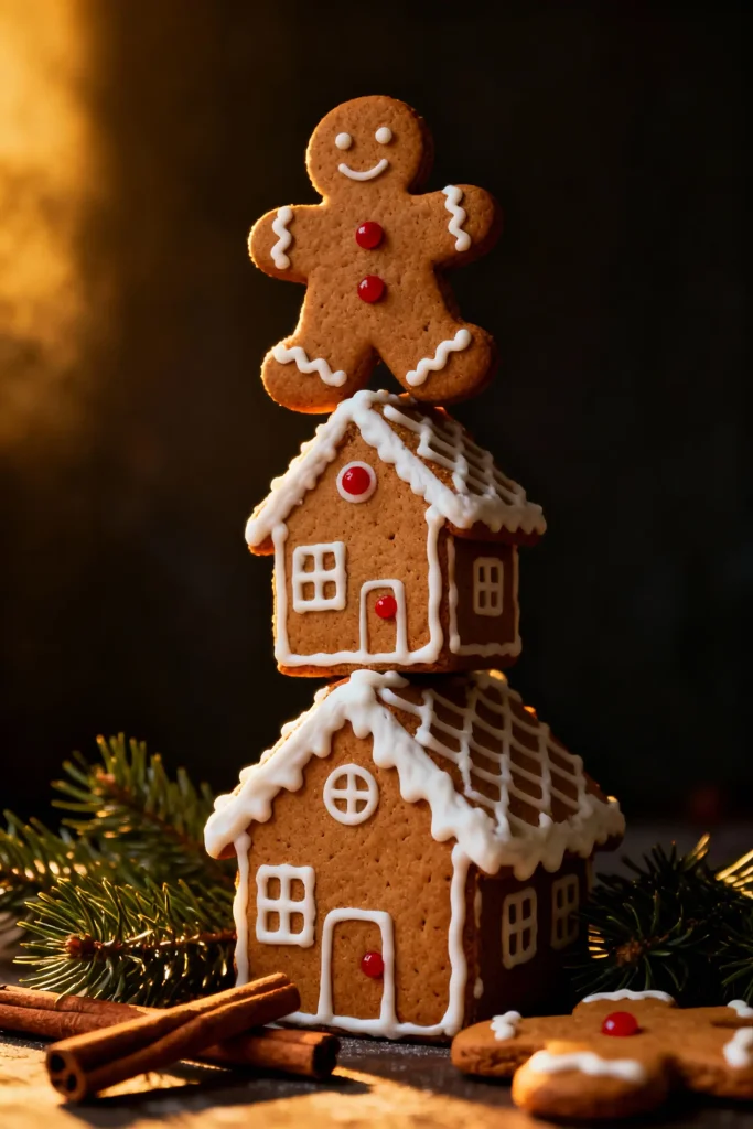 Gingerbread cookies arranged on a tray for holiday gifting.