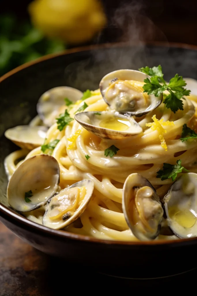 Linguine with clams, garlic, parsley, and white wine sauce for New Year's Eve dinner.