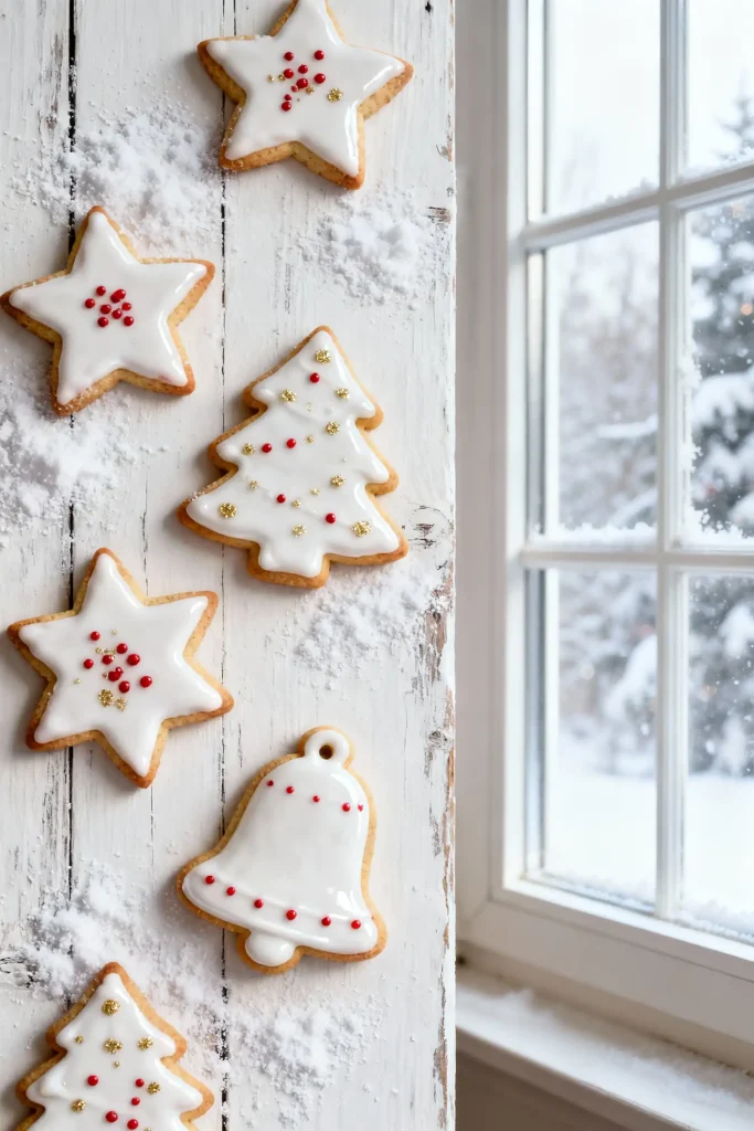 Homemade no-chill cutout sugar cookies cooling on parchment.