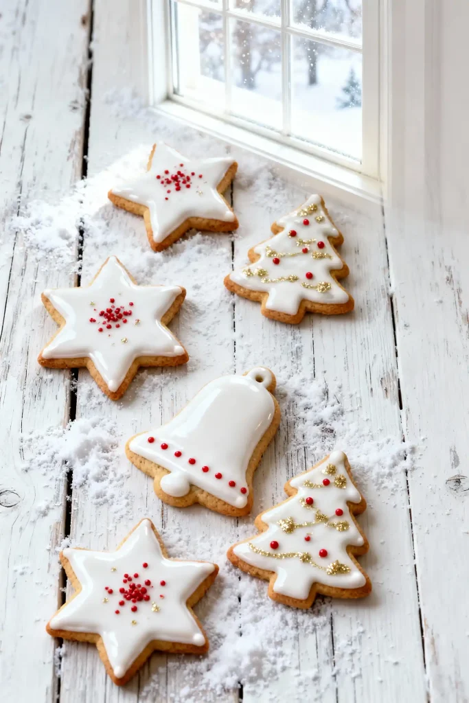 A second assortment of no-chill Christmas sugar cookies with simple icing.