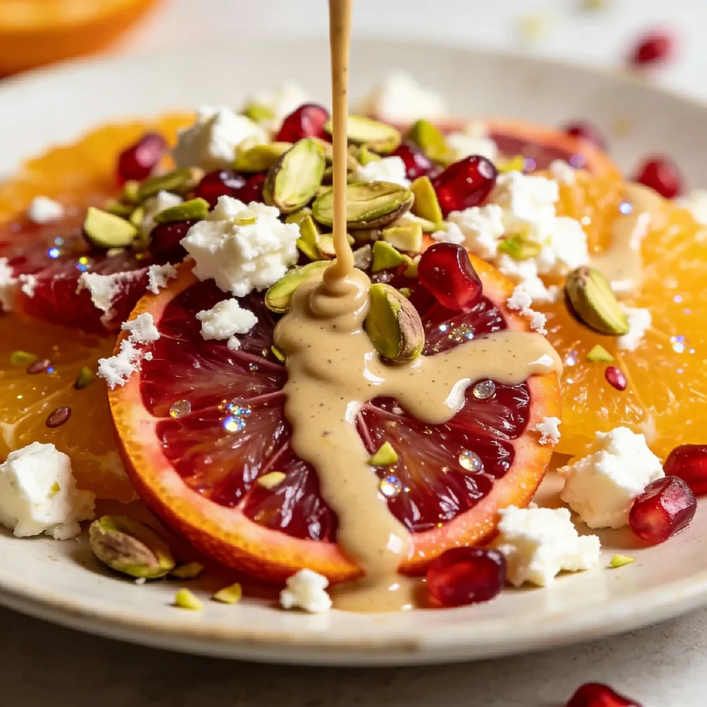 Orange and grapefruit segments being arranged over greens for a winter citrus salad.