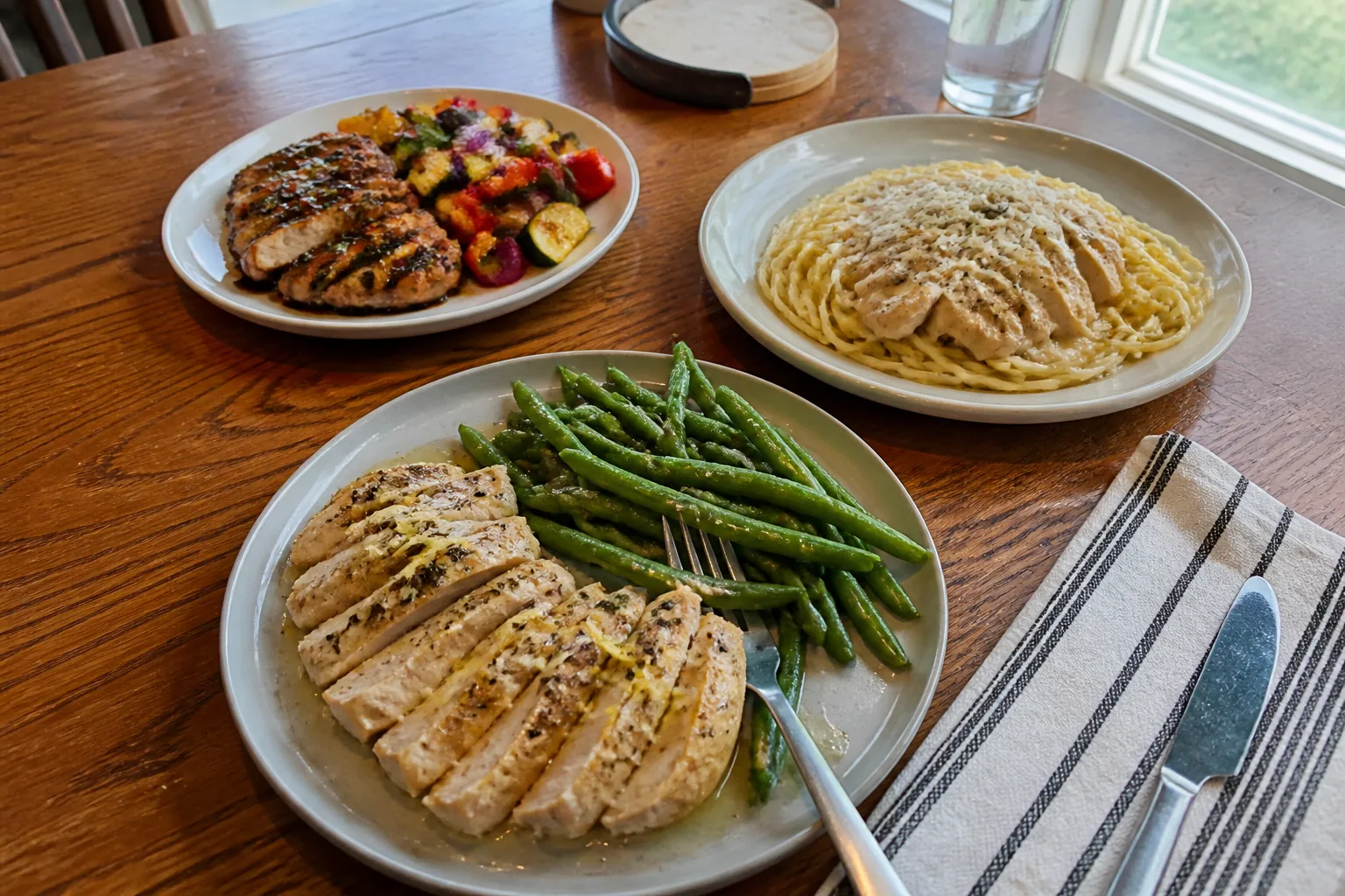 Lemon pepper, balsamic, and Parmesan chicken breast dinners
