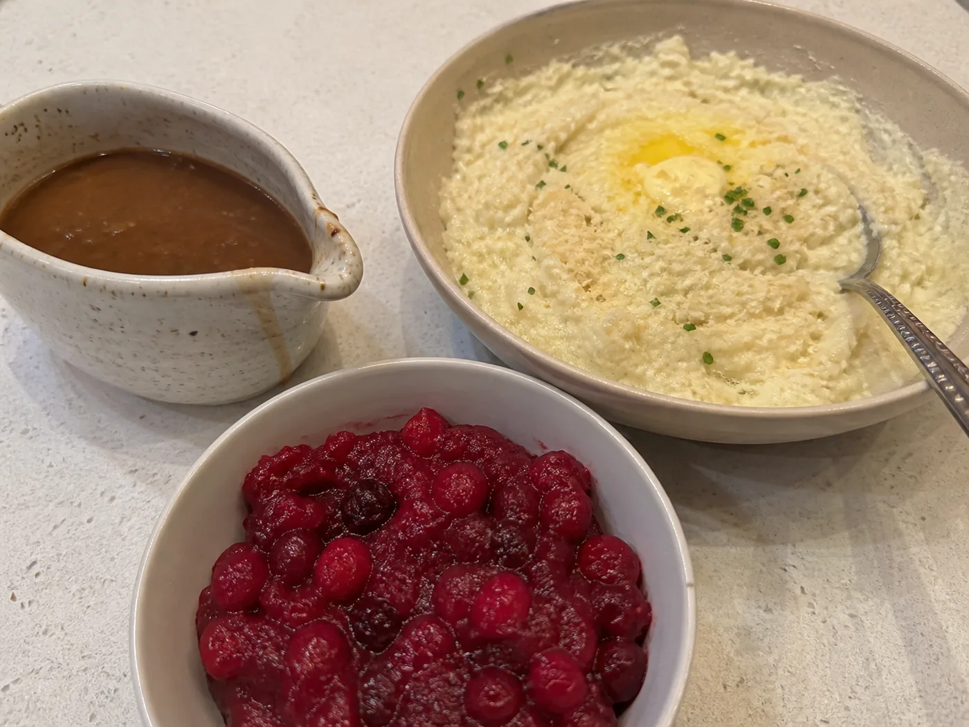 Keto gravy, sugar-free cranberry sauce, and creamy cauliflower mash for Thanksgiving